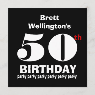 50th Birthday Party Custom Name Black White W819 Invitation