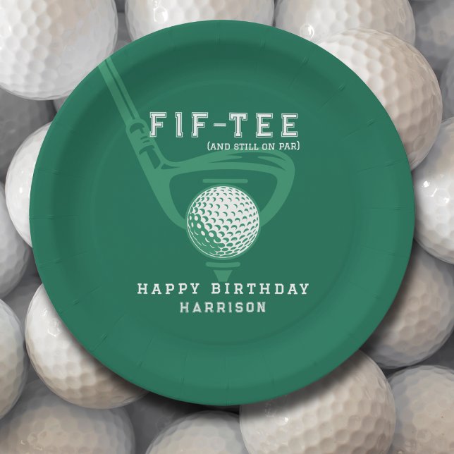 50th Birthday Party Custom Name Modern Golf Green Paper Plate (Creator Uploaded)
