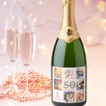 50th birthday party custom photo collage rose gold sparkling wine label<br><div class="desc">A bottle label for a 50th birthday party, celebrating her life with a collage of 8 of your photos. Personalise and add a name, age 50 and a date. Date of birth or the date of the party. Grey and dark rose gold coloured letters. A girly and feminine rose gold,...</div>