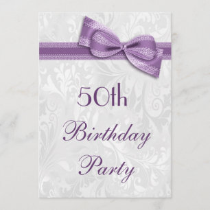 50th Birthday Party Damask and Faux Bow Invitation