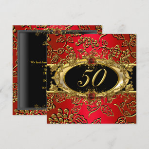50th Birthday Party Damask Red Gold Black Invitation