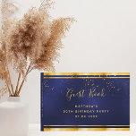 50th Birthday Party dark blue gold confetti Guest Book<br><div class="desc">A 50th Birthday Party Guest Book for him,  boy,  guy in dark blue,  navy blue background. The blue color is uneven.  With a faux gold frame and golden confetti sprinkle,  golden colored letters.
Spine: add your own text.</div>