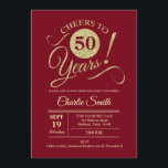 50th Birthday Party - Dark Red Gold Invitation<br><div class="desc">50th Birthday Party Invitation in dark red with faux glitter gold pattern. Features trendy typography script font. Simple modern design,  perfect for an elegant party. Cheers to 50 years! Can be personalised into any age! Please message me if you need further customisation.</div>