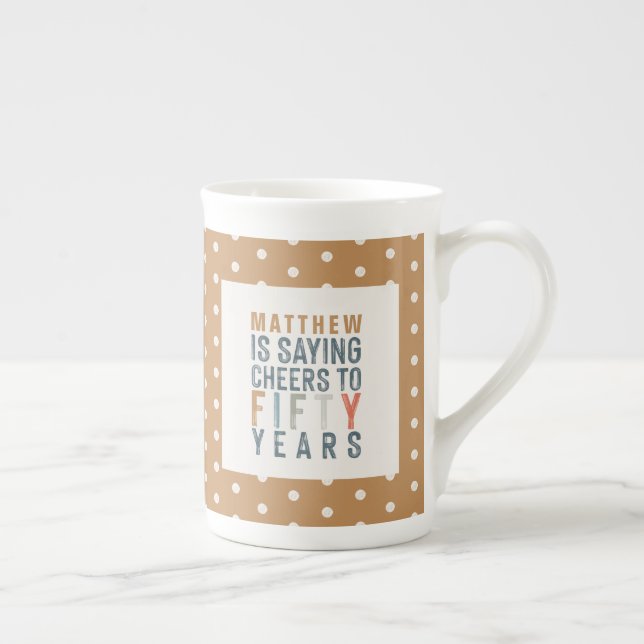 50th birthday party decor or birthday gift bone china mug (Right)