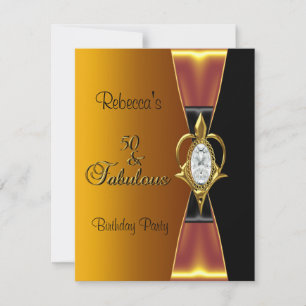 50th Birthday Party Diamond Jewel Gold Black Bow Invitation