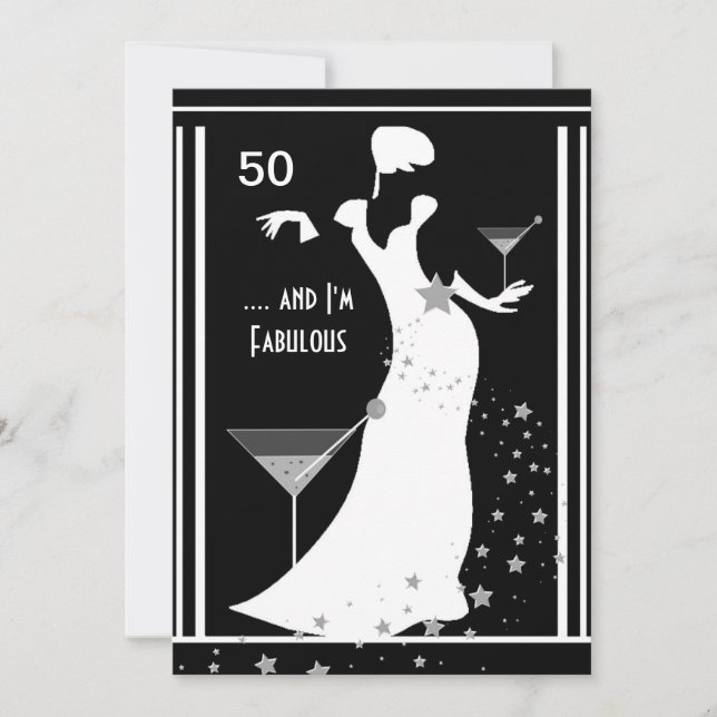 50th Birthday Party Diva Art deco Black White Invitation (Front)