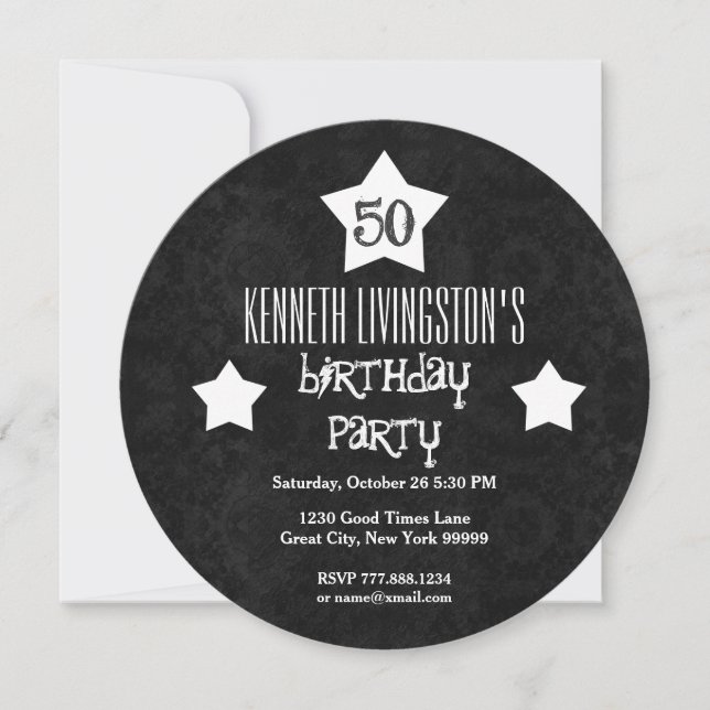 50th Birthday Party Double Circle White Stars B12 Invitation (Front)