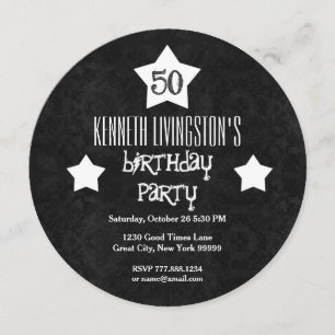 50th Birthday Party Double Circle White Stars B12 Invitation
