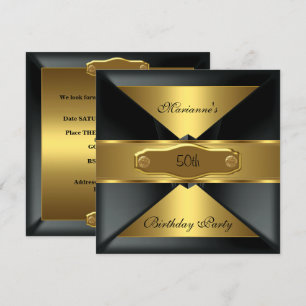 50th Birthday Party Elegant Black Gold on Gold Invitation