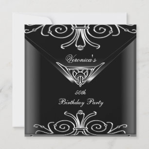 50th Birthday Party Elegant Black Silver Art Deco Invitation