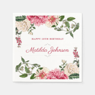 50th Birthday Party Elegant Floral Custom Napkin