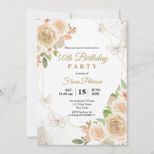 50th Birthday party Elegant floral Invitation
