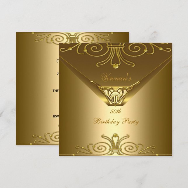 50th Birthday Party Elegant Gold Art Deco Invitation (Front/Back)