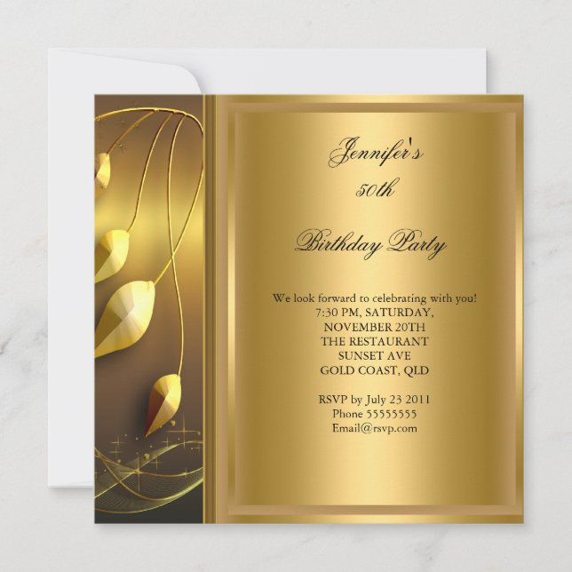 50th Birthday Party Elegant Gold Black Invitation (Front)