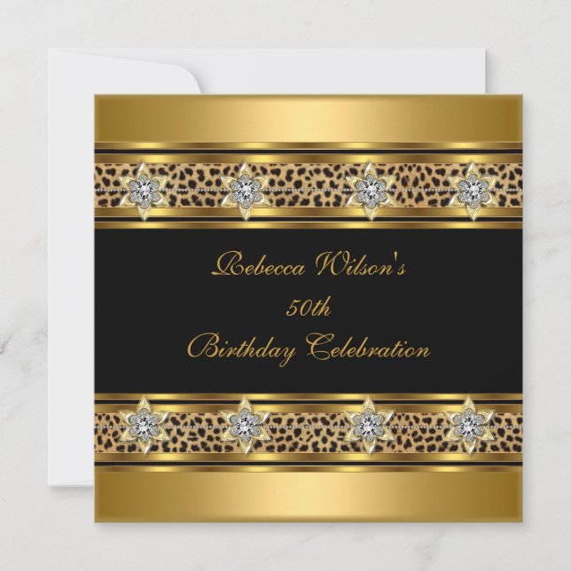 50th Birthday Party Elegant Gold Black Leopard Invitation (Front)