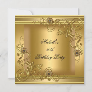 50th Birthday Party Elegant Gold On Gold Floral 2 Invitation