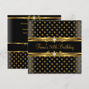50th Birthday Party Elegant Gold Spot Black Jewel Invitation