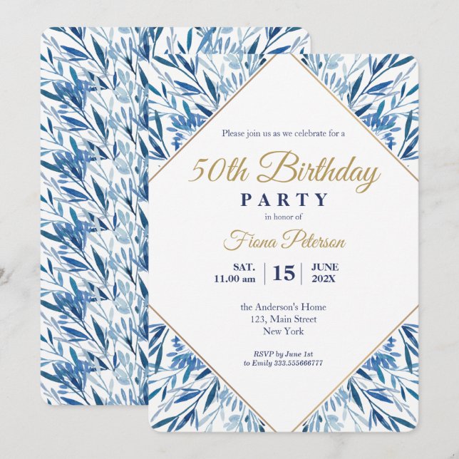 50th Birthday party Elegant invitation (Front/Back)