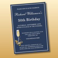 50th Birthday Party Elegant Navy Silver