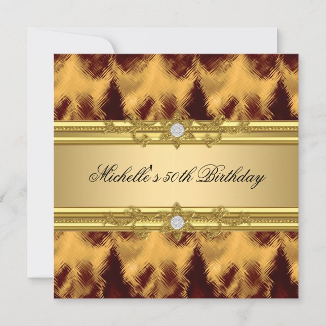 50th Birthday Party Elegant Old Gold Diamond Invitation (Front)