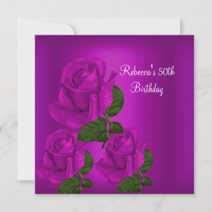 50th Birthday Party Elegant Purple Plum Rose 1 Invitation