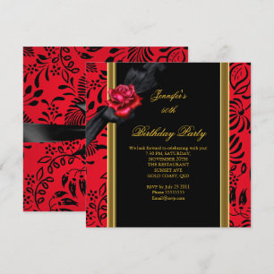 50th Birthday Party Elegant Red Damask Gold Black Invitation