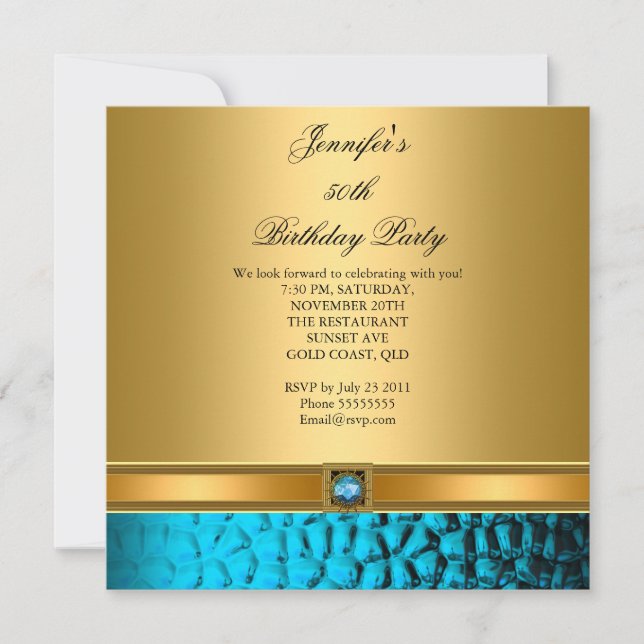 50th Birthday Party Elegant Teal Gold Invitation (Front)