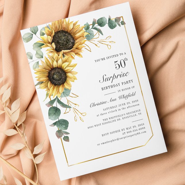 50th Birthday Party Eucalyptus Sunflower Invite (Creator Uploaded)