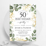 50th Birthday Party Eucalyptus Watercolor Invitation<br><div class="desc">Elegant botanical 50th birthday party invitation. Classy design features hand painted watercolor greenery eucalyptus wreath foliage and script font.  Printed Zazzle invitations or instant download digital printable template. Personalise with your own details. Message me if you need further customisation.</div>