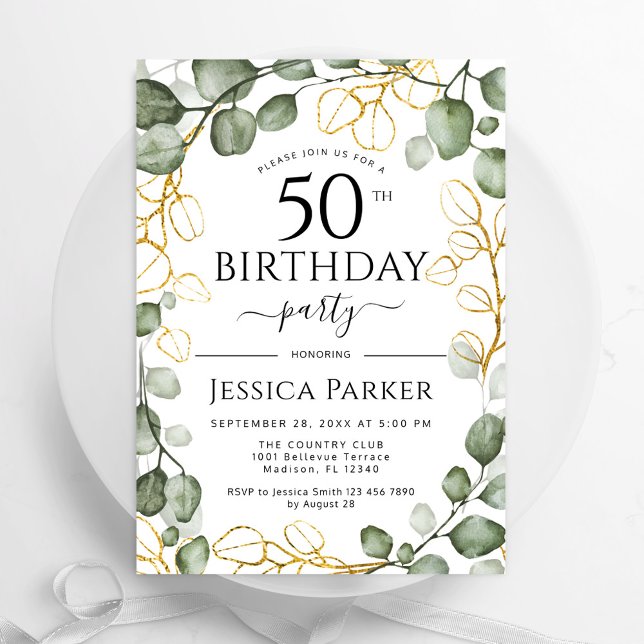 50th Birthday Party Eucalyptus Watercolor Invitation (Creator Uploaded)