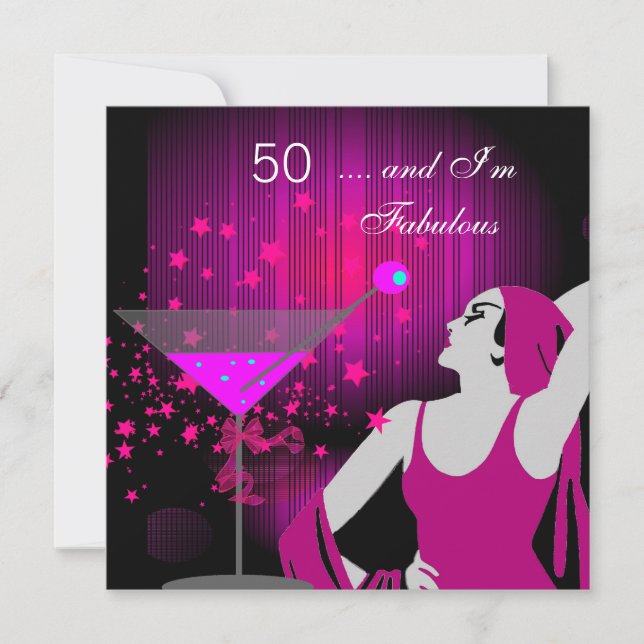 50th Birthday Party Fabulous 50 Diva Pink White Invitation (Front)