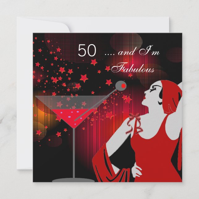 50th Birthday Party Fabulous 50 Diva Red White Invitation (Front)