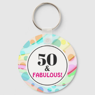 50th Birthday Party Fabulous Colourful Rainbow Key Ring