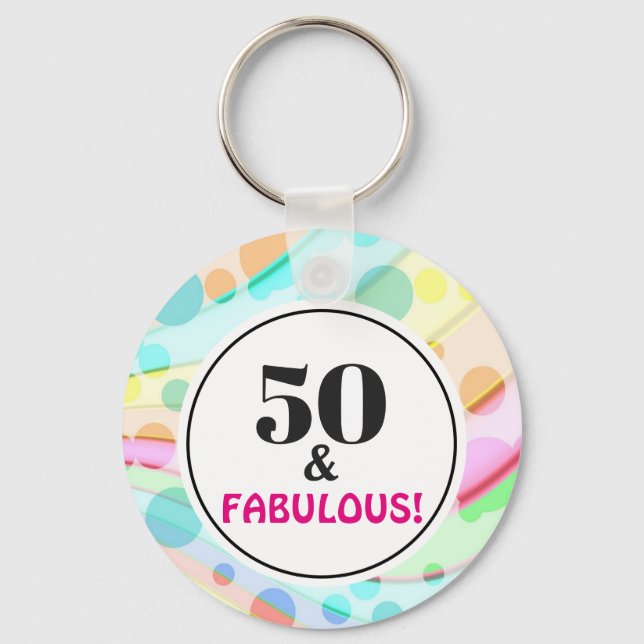 50th Birthday Party Fabulous Colourful Rainbow Key Ring (Front)