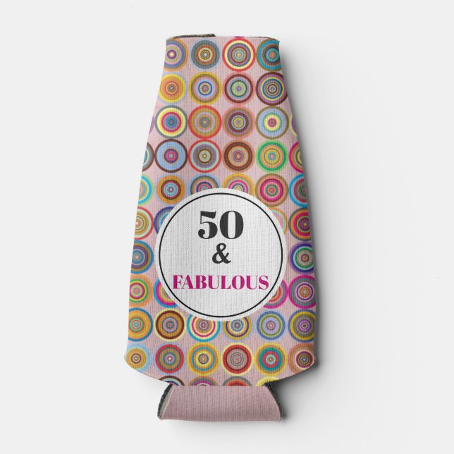 50th Birthday Party Fabulous Pink Modern Circles Bottle Cooler (Front)