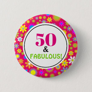50th Birthday Party Fabulous Pink Vintage Floral 6 Cm Round Badge