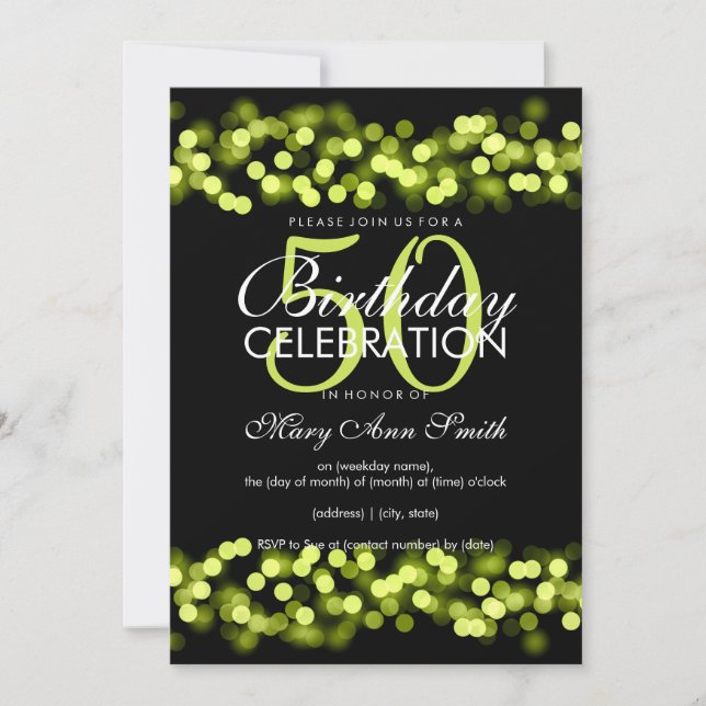 50th Birthday Party Faux Green Hollywood Glam Invitation (Front)