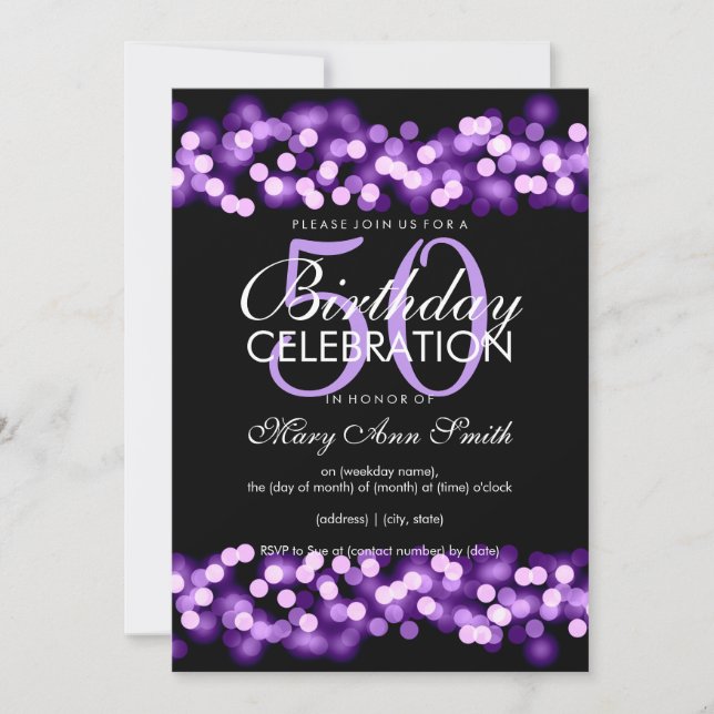 50th Birthday Party Faux Purple Hollywood Glam Invitation (Front)