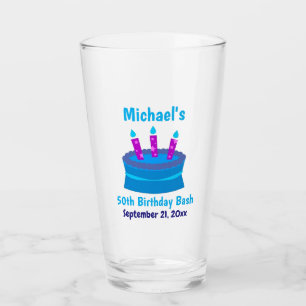 50th Birthday Party Favour Blue Cake Beer Pint Glass
