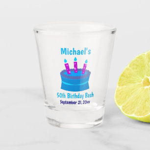 50th Birthday Party Favour Blue Cake Shot Glass