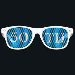 50th Birthday Party Favour Cool Blue White Retro Sunglasses<br><div class="desc">50th birthday party shades for an awesome fiftieth bday or anniversary bash. Cool blue party favour glasses with cute white text. Festive sunglasses for someone turning 50. Celebrate being 50!</div>