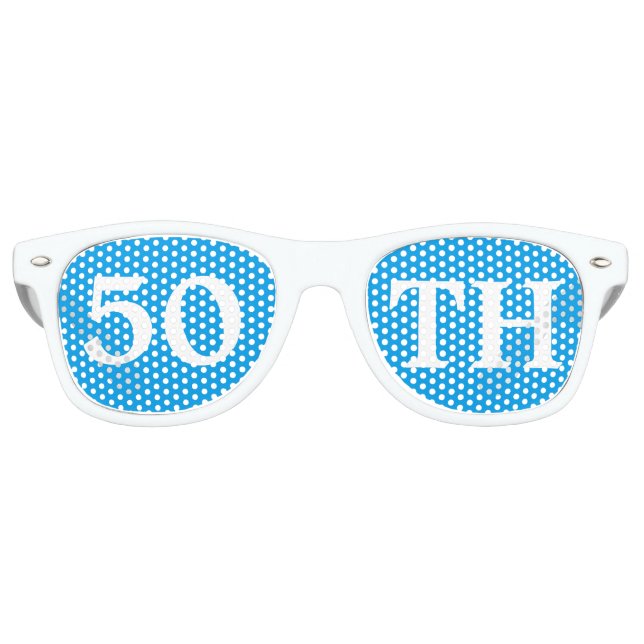 50th Birthday Party Favour Cool Blue White Retro Sunglasses (Front)