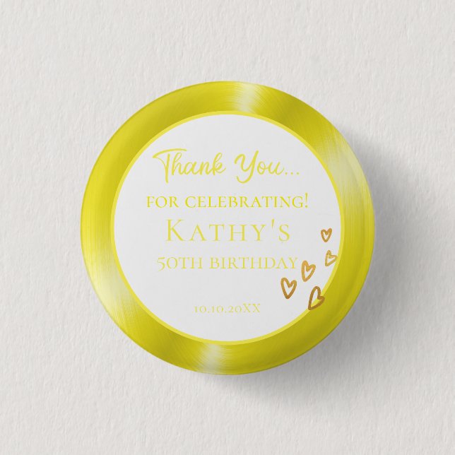 50th Birthday Party Favour Gold Hearts  3 Cm Round Badge (Front)