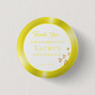 50th Birthday Party Favour Gold Hearts  3 Cm Round Badge