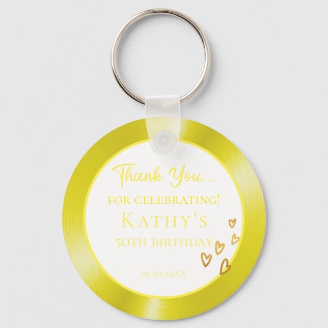 50th Birthday Party Favour Gold Hearts Keychain (Front)