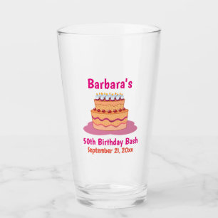 50th Birthday Party Favour Pink Cake Beer Pint Glass