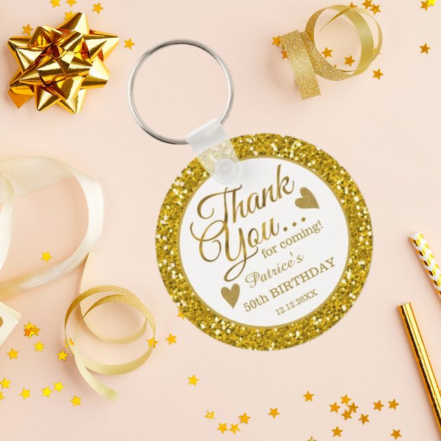 50th Birthday Party Favours Gold Glitter Thank You Key Ring (Creator Uploaded)