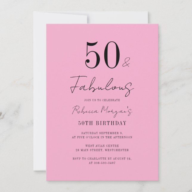 50th Birthday Party Fifty and Fabulous Script  Invitation (Front)