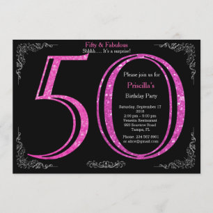 50th,Birthday party, fifty, Gatsby, black silver Invitation