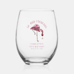 50th Birthday Party Flamingo Novelty Custom Stemless Wine Glass<br><div class="desc">Cute personalised 50th birthday party swag featuring a wine sipping flamingo. Add your name and message by clicking on the "Personalise" button to create a unique party swag for your celebration. Makes a perfect keepsake for guests to remember this special milestone</div>